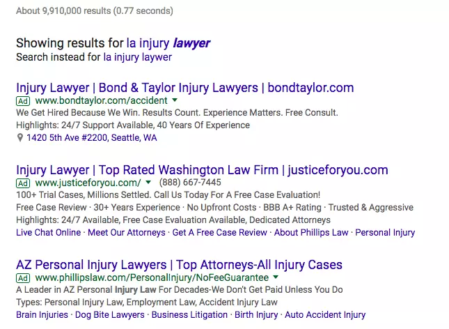 "LA injury lawyer" Google Results