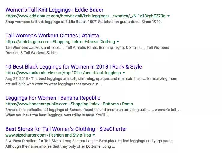 Google search results for "leggings"
