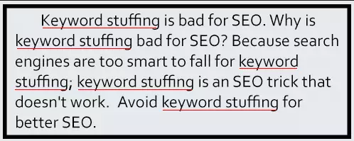 Screenshot example of keyword stuffing in a short paragraph.