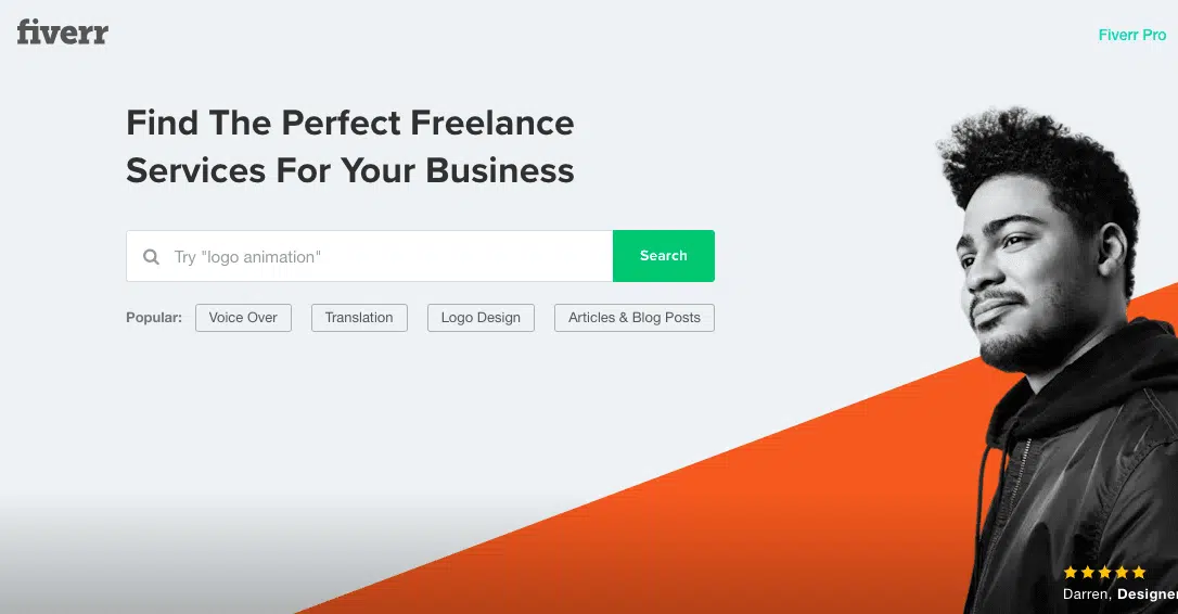 Screenshot of Fiverr Home Page