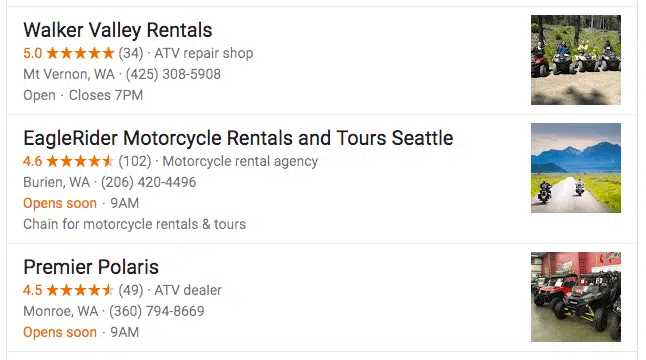 Google search results for "atv rentals"