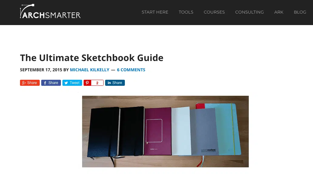 Screenshot of "The Ultimate Sketchbook Guide" blog post