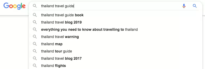 Google search for "Thailand travel guide"
