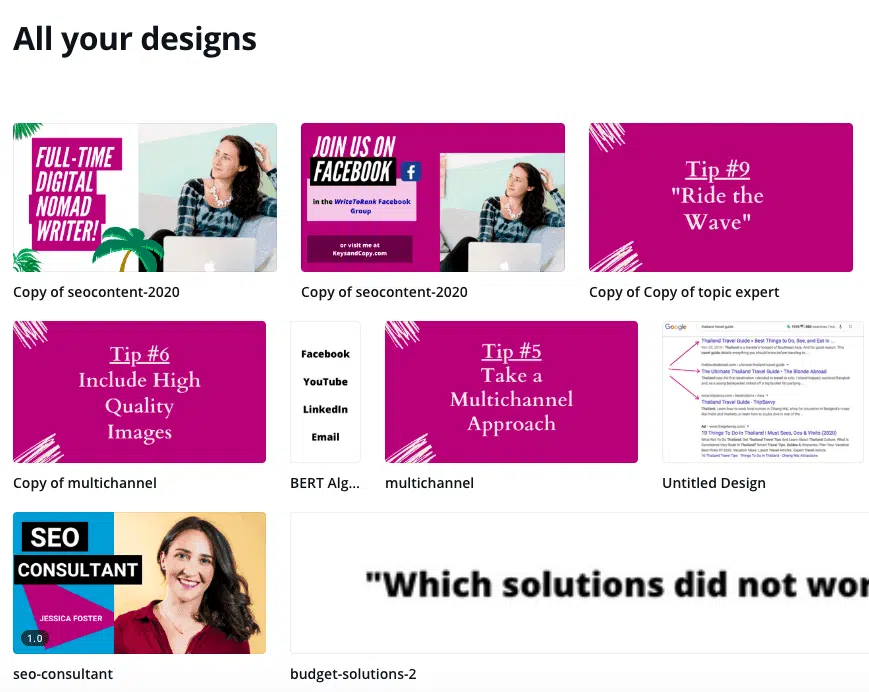 Screenshot of various Canva design for keysandcopy.com