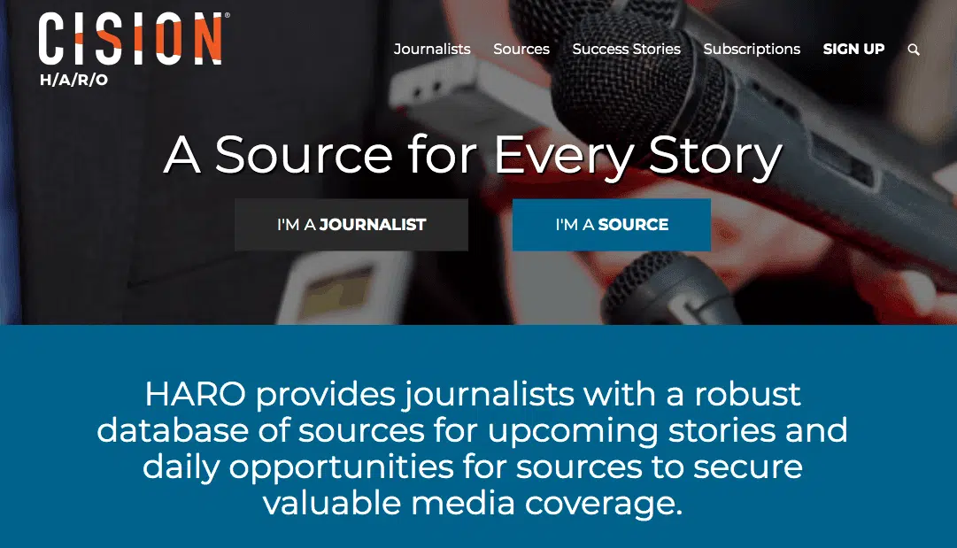 HARO homepage for journalists