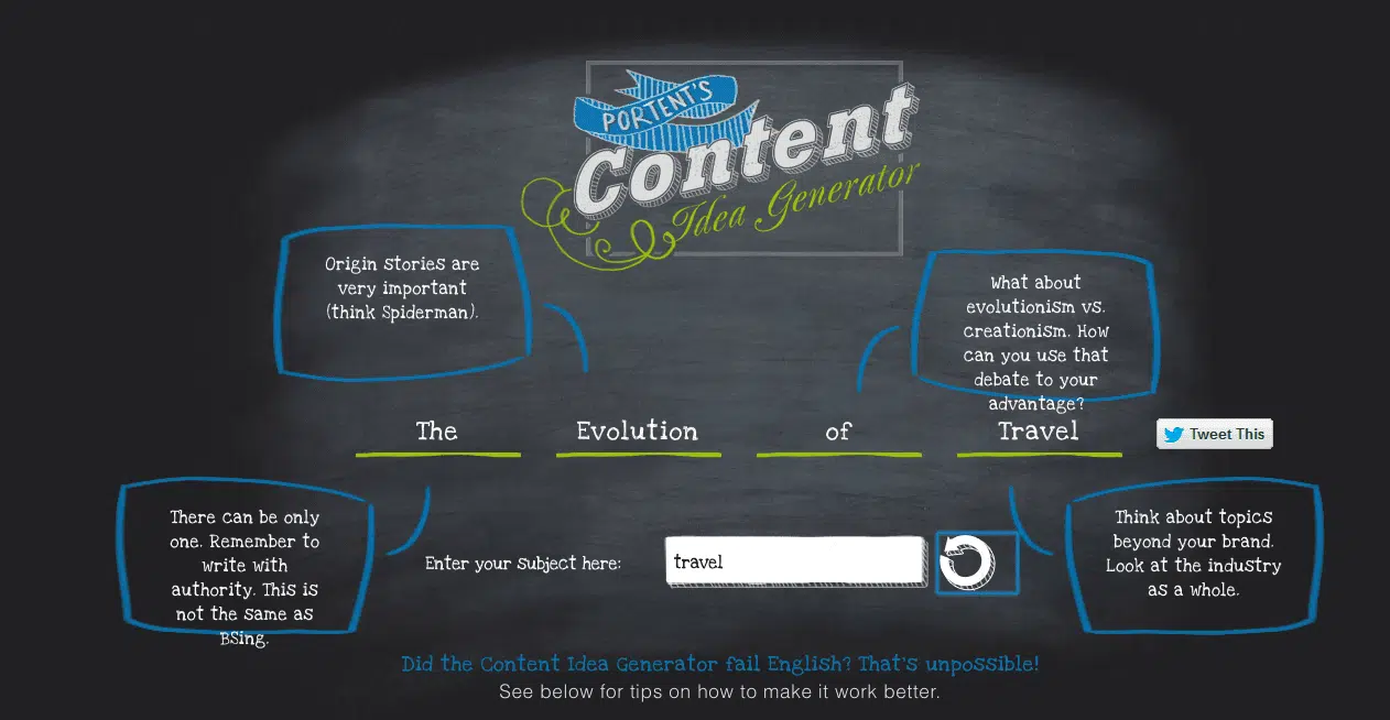 Portent's Content Idea Generator tool
