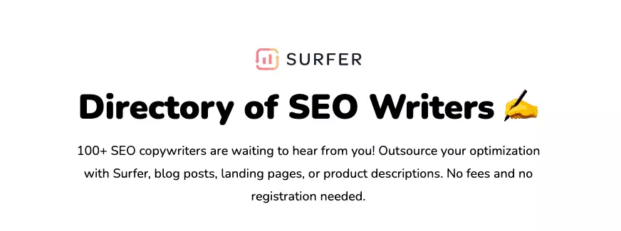 Surfer SEO's writer directory