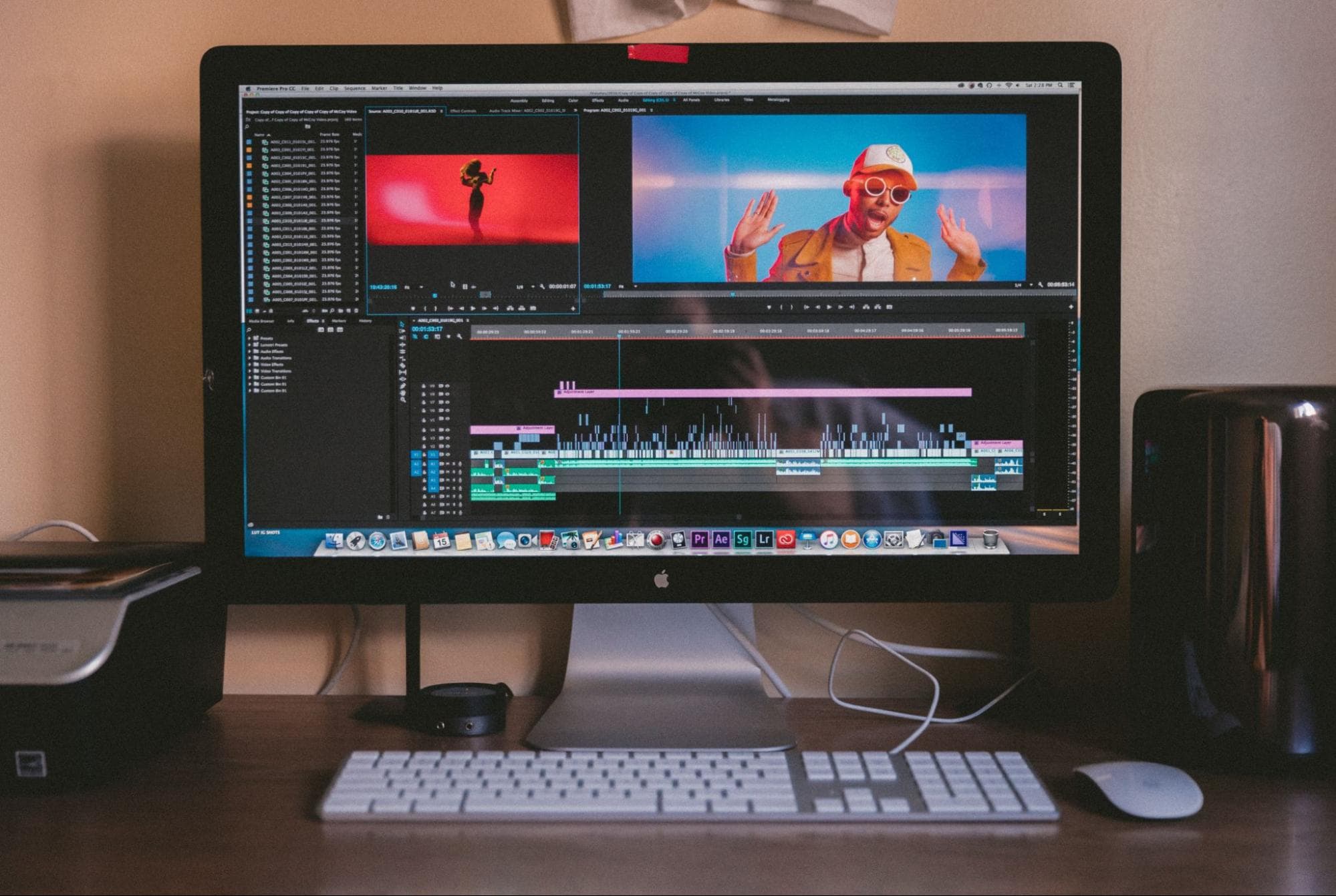 Desktop with video editor on screen