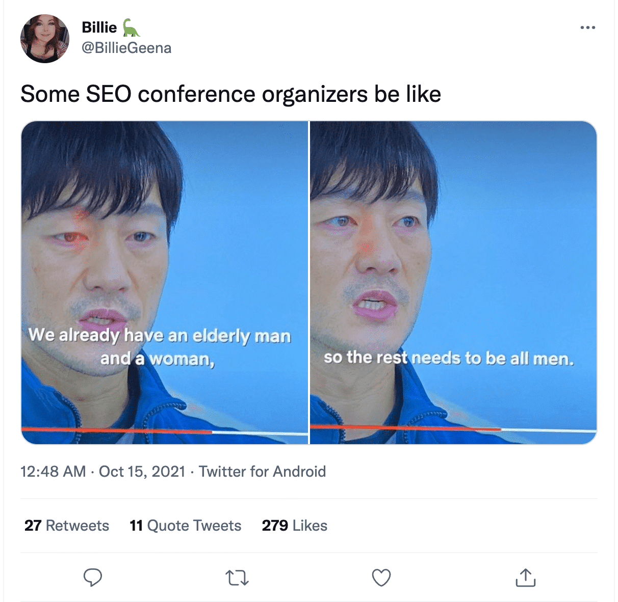 "Some SEO conference organizers be like..." meme