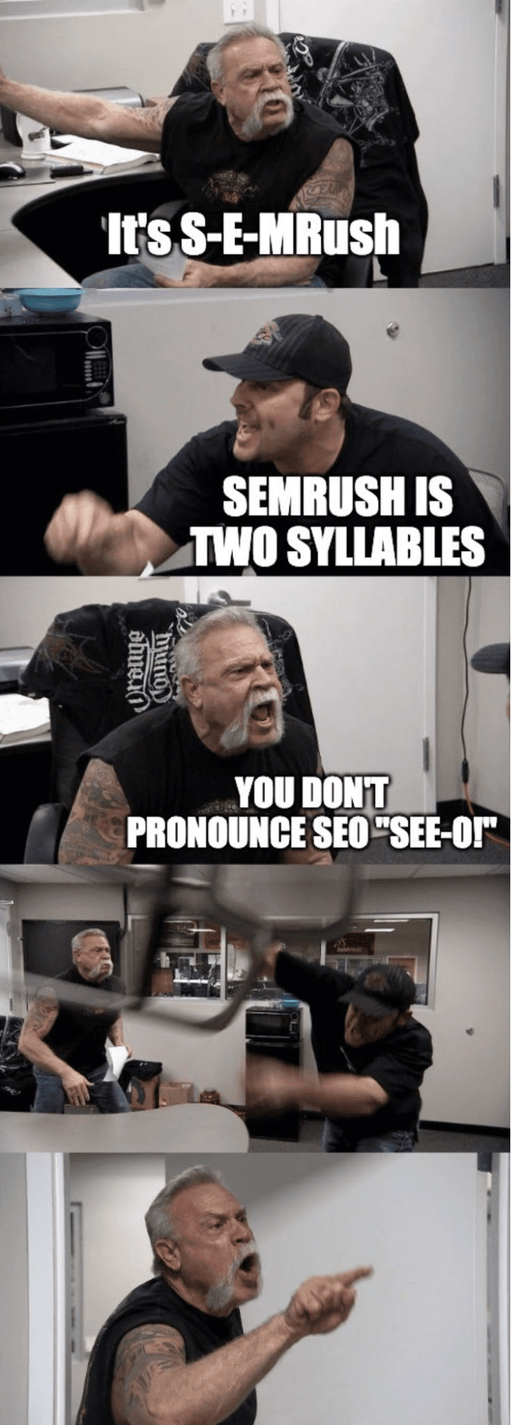 "SEMrush" vs "S E M rush" SEO meme