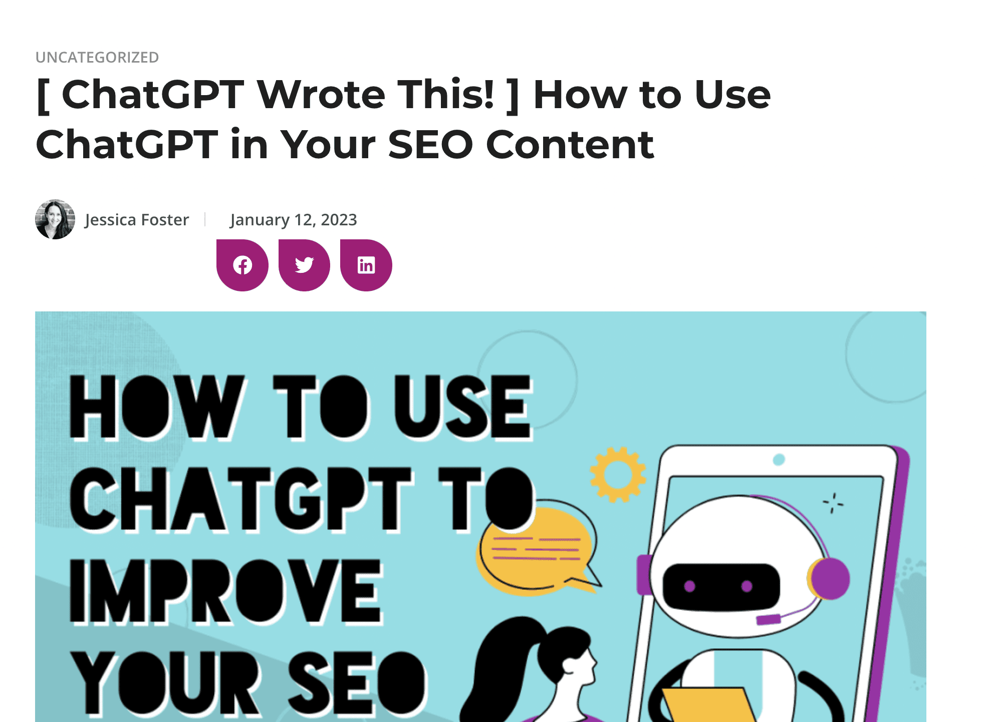 H1 heading example; "ChatGPT Wrote This: How to Use ChatGPT in SEO Content" blog post
