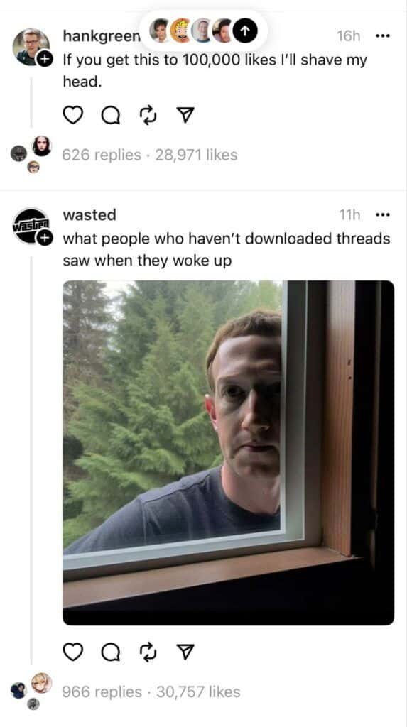 Meme of Mark Zuckerberg posted on the Meta Threads app